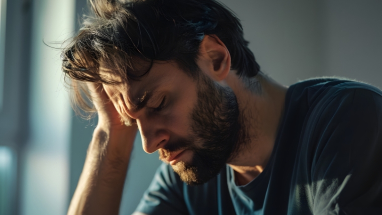 Breaking the Stigma 5 Reasons Why Seeking Help is Vital for Men’s Mental Health Depressed man with head in his hand | Breaking the Stigma 5 Reasons Why Seeking Help is Vital for Men's Mental Health | Mindful Health Solutions