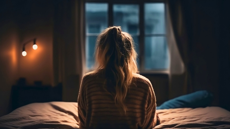 Suicide Prevention Watch Out for These Risk Factors and How to Seek Help in a Crisis Rear view of a woman sitting alone on her bed looking out her window | Suicide Prevention Watch Out for These Risk Factors and How to Seek Help in a Crisis