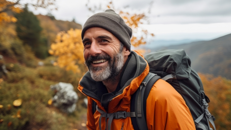 Fast-and-Effective-Sciatica-Pain-Relief-TMS-Therapy-as-Your-Solution Portrait of a happy man with a backpack in the mountains | Fast and Effective Sciatica Pain Relief: TMS Therapy as Your Solution | Mindful Health Solutions